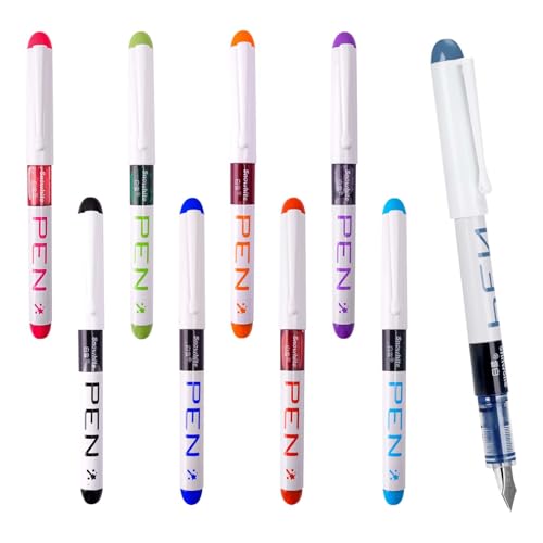 9 Pcs Fountain Pens, 9 Color Disposable Fountain Pens Set, Smooth Writing, for Sketching, Calligraphy and Doodling (Black, Blue, Red, Pink, Orange, Grass Green, Purple, Light Blue, Dark Blue)