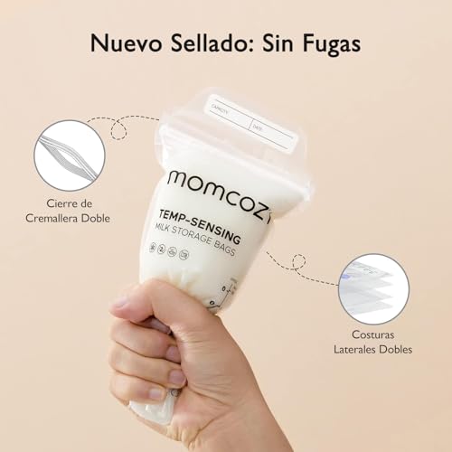 Momcozy 50 Bolsas de Almacenamiento, Bolsas de Almacenamiento de Leche Materna con Detección de Temperatura, Bolsas de Almacenamiento de Leche Desechables con 180mL Autónomas - imagen 3