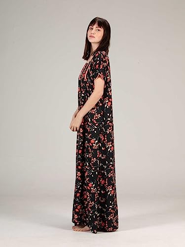 Image of Evolove Women's Cotton Long Maxi Night Gown Nighty Dress with Pocket & Stylish Button, Super Soft Comfortable (LNG-Button)