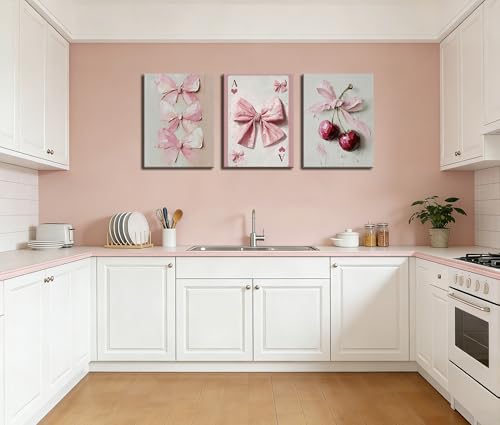Image of Frimeeme Pink Bow Canvas Wall Art, Set of 3, 12x16 Inch Framed