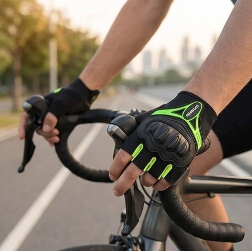 Motorcycle Riding Gloves for Men, Fingerless Bike Gloves with Knuckle Protection, Breathable Mesh & Adjustable Wrist Strap-image-13