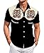 DADDYLOCO Men's Tiger Print Button Down Shirt, Short Sleeve, Black with Cream Panels, Floral Design