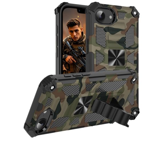 Fofvccv Funda Compatible con Apple iPhone 16e, Estuche Protector de Camuflaje de Grado Militar con Soporte Oculto Carcasa Antigolpes y Anticaídas para iPhone 16e 2025 – MC Green