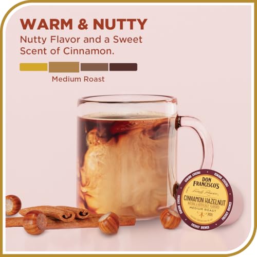 Don Francisco's Cinnamon Hazelnut Flavored Coffee Pods, 55 Count, Medium Roast, Compatible with Keurig Brewers