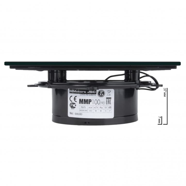 Mmotors - Ventilador extractor en linea con ventilación eficiente, ultrafine, MMP 100, 90 m3/h, cristal, negro mate