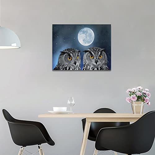 Owl Wall Art Fantasy Owl Moon Pictures Wall Decor Galaxy Bird Canvas Print Painting Framed Home Artwork For Bathroom Living Room Bedroom Kitchen Office 16"X12" #TOP2