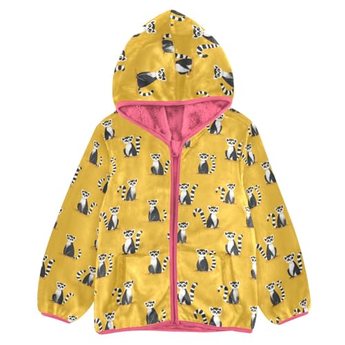 Aflyko Girls Warm Coat Lemur Cute Zip-Up Hoodie Fleece Outerwear Kids Pink Hooded Jacket Children's Fashion Cozy Cute Sweatshirt, 6T