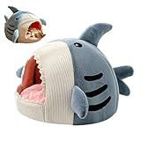HMWQC Shark Shape Pet Nest Cute Cat Dog House Warm Soft Comfortable Semi-Closed Cat Dog Cave Bed with Thick Cushion for Four Seasons Blue S