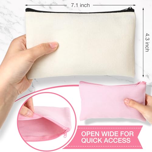 Image of Frienda 50 Pcs Canvas Zipper Pouch Bulk Gift Small Blank Pouch Makeup Bag Cosmetic Toiletry Bag Appreciation Gift for DIY Craft Projects Employee Coworkers Staff Team(Pink, Beige)