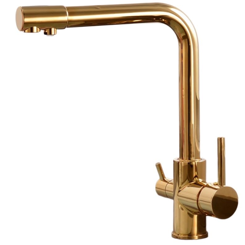 NOKTAI Grifo de Cocina de Cobre Puro, Grifo Giratorio de Doble manija, Color Beige (d)
