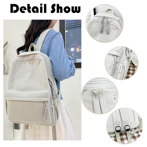 Cute Corduroy Double - Shoulder Backpack for Women, Lightweight Laptop Bag, Great for Daily & Travel (Grey)3