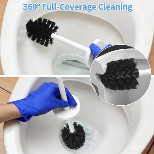 Image of Stainless Steel Toilet Brush and Holder Set Brushed Silver Heavy Duty Toilet Bowl Brush with Long Handle for Bathroom and Farmhouse (White)