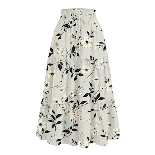 Gingham Skirt for Women High Waist A-Line Maxi Skirt Flowy Long Skirt Summer