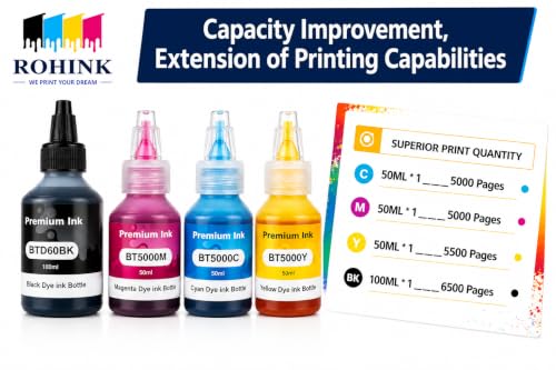 Image of ROHINK Premium Refill Ink Bottles for Brother Printers, T220, T300, T310, T420, T500, T520, T820, T920, T510, T910, T710, T4500W, T800W, T710W (100ml BLK, 50ml C Y M)