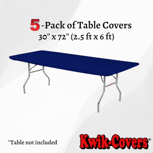Image of Kwik-Covers 6' Rectangle Plastic Table Covers 30 inch x 72 inch, Bundle of 5 (Navy Blue)