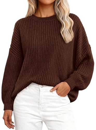 Image of PRETTYGARDEN Fall Sweaters for Women 2025 Fashion Long Sleeve Casual Ribbed Knit Winter Clothes Pullover Jumper Tops (Coffee,Small)