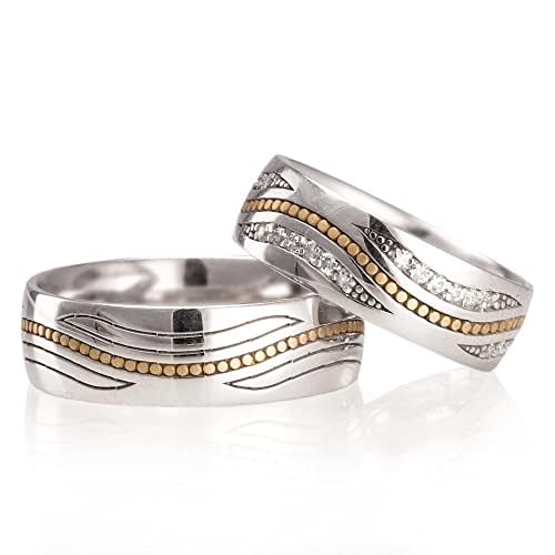 Conjuntos de anillos de boda Conjunto de anillos de boda a juego para parejas de Plata de Ley 925 conjunto de anillos de bodas de plata ancho personalizado para hombre y mujer