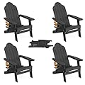 LUE BONA Folding Adirondack Chair, Adirondack Chairs Set of 2, Cup Holder, Woodgrain, Fire Pit, Patio, Pool, Black