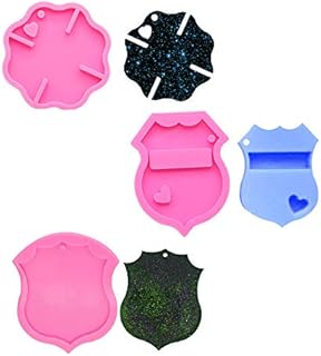 3 PCS Glossy Shiny Fire Sign Shaped Police Badge Armband Keychain with Hole Silicone Mold for DIY Fondant Trinket Gum Candy Pudding Jelly Shots Luggage Tag Cake Decor Crystal Earrings Pendant