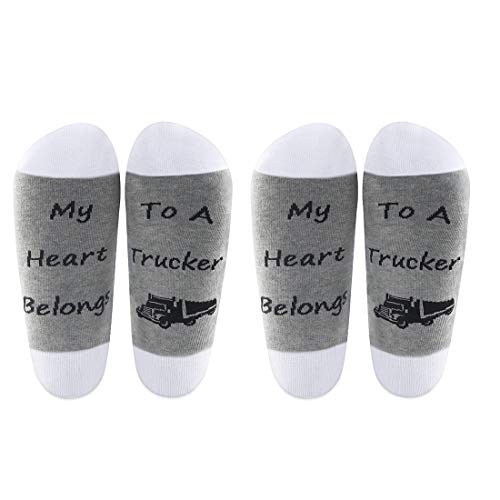 LEVLO Truck Drivers Mom Wife Gift My Heart Belongs to A Trucker Cotton Socks Trucker Driver Gift Birthday Present (2 Pairs/Set- Mid Calf - 1)