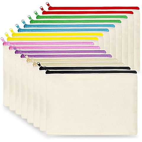 Koolmox Canvas Cosmetic Bag Bulk, 16pcs 9x7'' Canvas Zipper Pouch, Plain Canvas Pencil Bag, Pen Bags, Black Cosmetic Bags Bulk for DIY Crafts, Vinyl Print, Personalization, Decoration, Painting Cover