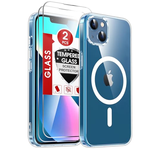 LeYi Cover Magnetica per iPhone 13/14 Trasparente, Compatibile con MagSafe Custodia con 2 Vetro Temperato, Protezione Fotocamera TPU Bumper Originale Antiurto Protettiva Case per Telefono iPhone 13/14