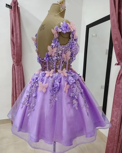 Youjiayi 3D Butterfly Short Homecoming Dresses for Teens Off Shoulder DAMA Dress for Quinceanera Puffy Tulle Short Prom Dress3