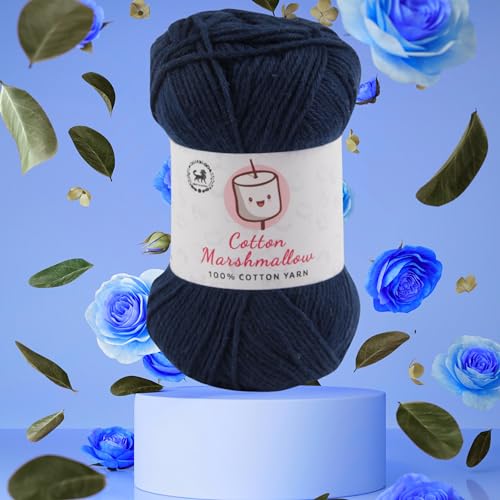 Image of NESTNHAVEN Cotton Marshmallow 100% Cotton Yarn - (50 g, 130 m) - Luxury Yarn for Crochet, Amigurumi, Embroidery, Toys, Garments, Flowers and Hobby Projects (Dark Denim Blue)