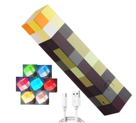 7 Colour Torch Lamp Wall Lamp Craft 28 cm Night Lamp USB Rechargeable Miner Game LED Lights Hand or Wall Mount Lighting Bedside Lamp for Children Gifts, Room & Party Decoration