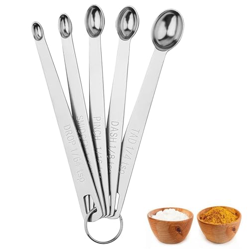 Messlöffelsets, Mini Edelstahl Messlöffel mit Skala, Metall Löffel Set Spoons Set für Backmessen Trockenrationen und Flüssigkeit, Messlöffelsets zum Backen Kochen Küchenzubehör, 5 Stück