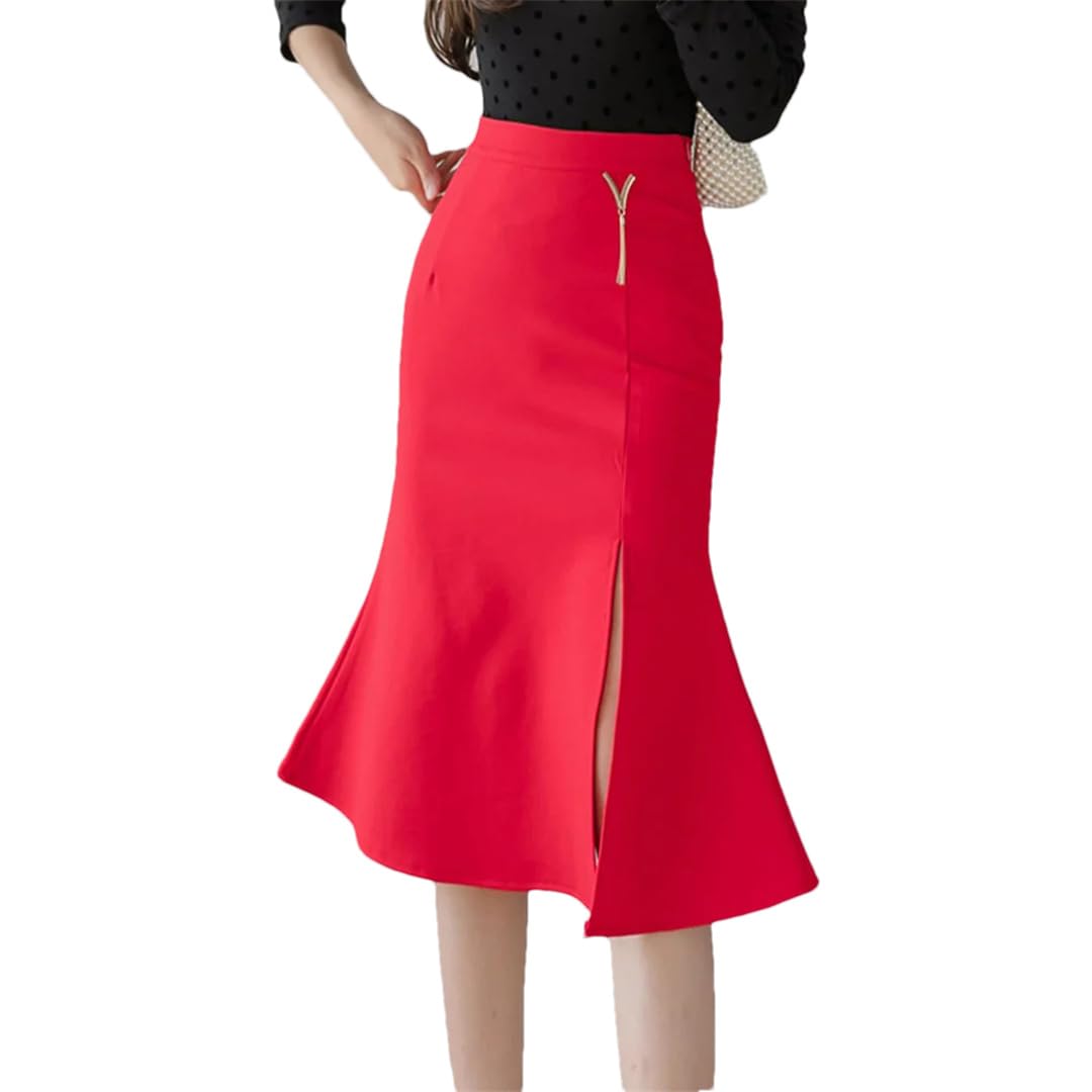 Gonne a sirena con volant per le donne a vita alta ufficio elastico pacchetto hip midi gonne