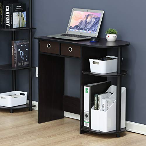Image of Furinno Go Green Desk, 31.5 inch Wide Gaming Desk with 2 Side Shelves and Storage Bins, Computer Desk, Office Desk for Home Office, Study Room, Dorm, Bedroom, Dark Walnut