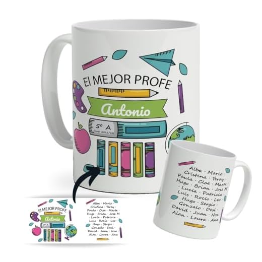 DEREGALOOS Taza Personalizada con nombre para Profesores. Tazas de Desayuno personalizada Profesores. Regalo Original para Profes. Regalos Profes Navidad. Regalo fin de curso.