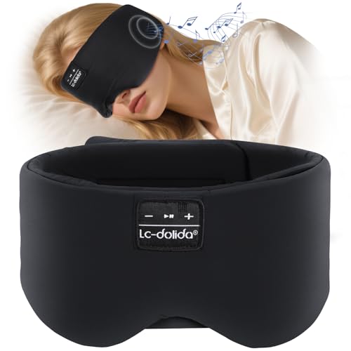 Image of LC-dolida Ice Silk Sleep Mask with Bluetooth Headphones, Sleep Mask with Bluetooth 5.4, Total Blackout Eye Eye Mask, Soft Mask for Women Men, All Night Sleep, Travel(Black)