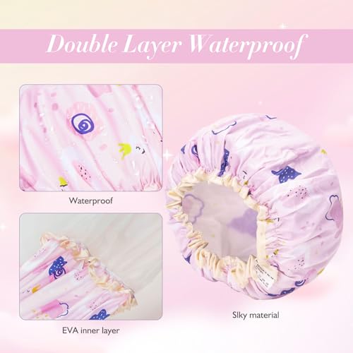 G2PLUS 2PCS Kids Shower Caps, Elastic Bath Caps for Kids, Double layer Children Shower Caps, Reusable Childs Shower Hats for Girls/Boys - Image 4