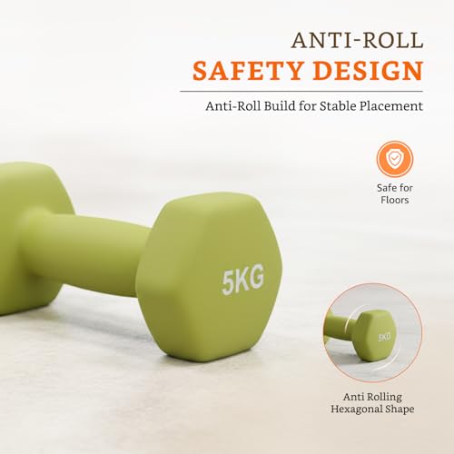 Image of Amazon Brand - Solimo Neoprene Dumbbell 5 Kg, Set of 2 (Green)