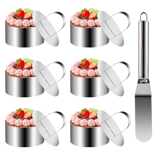 6 Pcs Emporte Piece Rond, 7,5 cm Cercle a Patisserie en Acier Inox, Cercles à Pâtisserie, Anneau à Gâteau, Cercles de Présentation Service pour Mousse...
