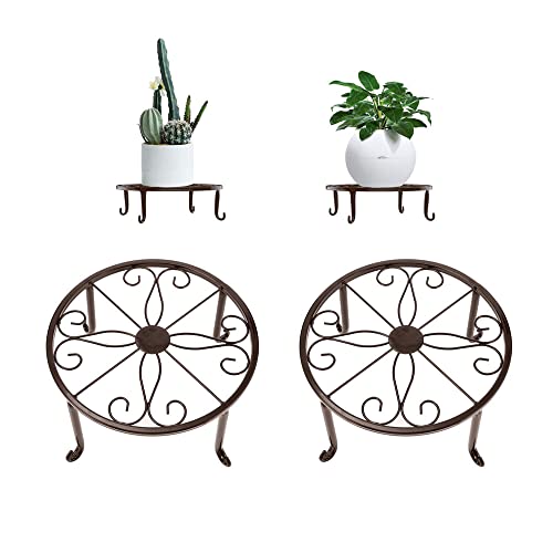 Rund Blumentopfhalter Metall, 2Pcs Rund Blumen Regale Pflanzenständer, Potted Plant Stand, Rund Metall Pflanzen Stehen Blumenständer, für Innen-Balkon, Outdoor, Garten, Balkon Cover