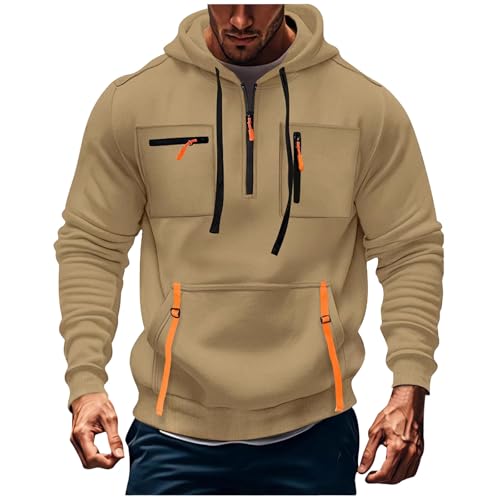 Men's Hooded Sweatshirts Long Sleeve Half Zip up Drawstring Hoodies Casual Loose Fall Workout Pullovers with Pockets