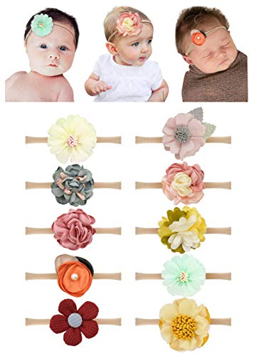 Qandsweet Baby Girl's Beautiful Headbands and Bows Soft Nylon Head Wraps for Photograph (10 Styles)