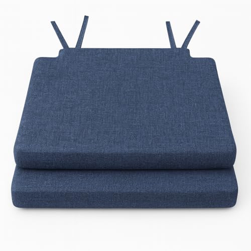 Pack 2 Cojines para Silla 40x40x3 cm – Lavables con Cremallera – Interior y Exterior – con Lazos – Diseño Liso o Estampado – para Comedor, Terraza o Jardín (Azul)