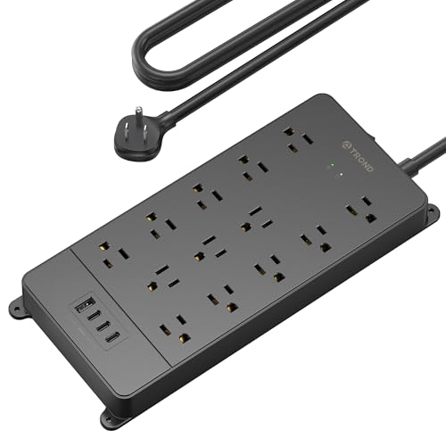 Image of TROND Power Strip Surge Protector 10ft Cord, 4000J, 4 USB, ETL Listed,Black