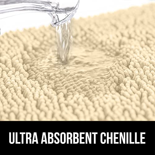 Image of GORILLA GRIP Plush Absorbent Shaggy Chenille Bath Rug Mat for Oval Toilet Base with Rubber Backing, Machine Washable Rugs, Soft Microfiber Contour Mats for Toilets, Bathroom Decor, Sand