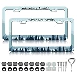 Adventure Awaits License Plate Frame - 2 PCS Mountain Forest Aluminum Metal License Plate Frames Holder Covers, Rust-Proof Waterproof Car Decorative Tag Frames for Standard Us 12x6 Inch