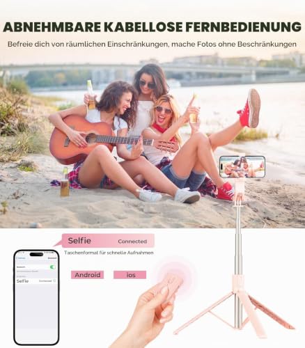 RISEOFLE 180cm Handy Stativ & Selfie Stick, Aluminium Integriertes Ausziehbares Stativ für Smartphone… – Ansicht 4