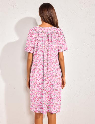 Image of Ekouaer 2 Pack House Dresses for Women with Pockets Short Sleeve Moo Moos Floral Print Mumu Dresses