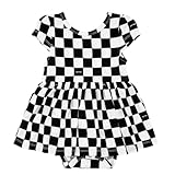Little Sleepies Cap Sleeve Skater Toddler Bodysuit Dress for Girls - Viscose from Bamboo Girl Dress w/Pockets & Diaper Cover - Checks - 12-18M