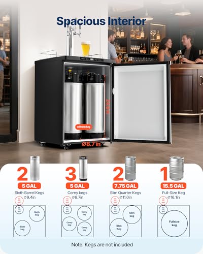 VEVOR Beer Kegerator, Triple Tap Commercial Draft Beer Dispenser for D system, Full Size Keg Refrigerator with 5lbs CO2 Tank, Hold 3 Sixth/2 Slim/3 Ball lock keg (3 taps - ball lock) on Fridge.com