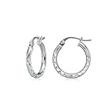 Sterling Silver 2mm Diamond-Cut Round Hoop Earrings, 15mm