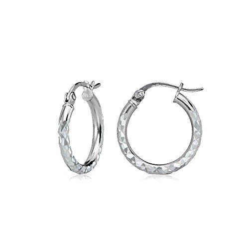 Sterling Silver Diamond Cut Round Hoop Earrings 15mm
